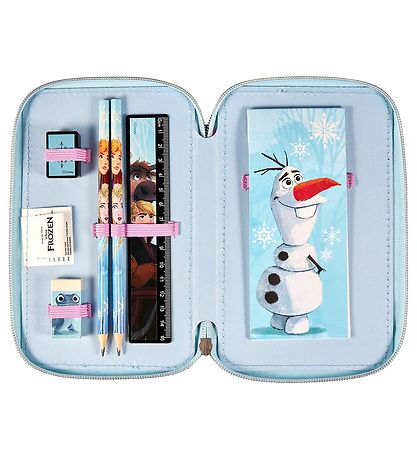 Frozen Pencil Case w. Contents - Twozip - Blue w. Print/Glitter