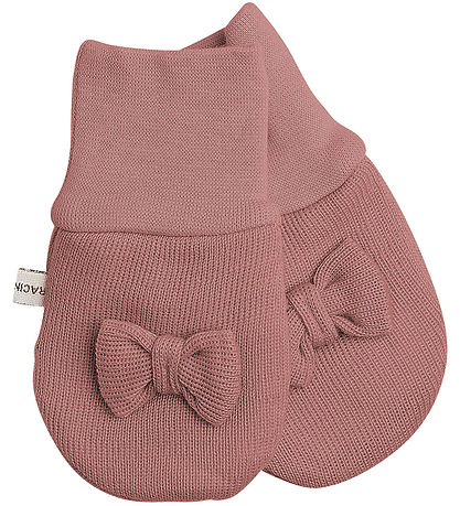 Racing Kids Mittens - Wool/Cotton - Old Rose w. Bow