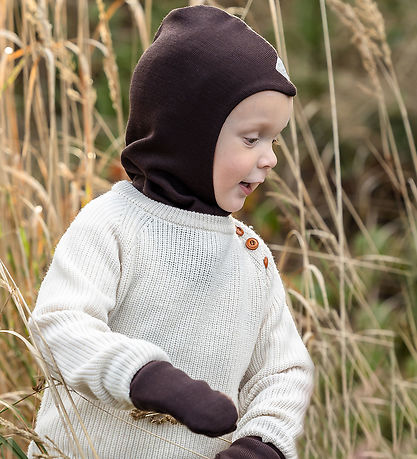 Racing Kids Balaclava - Wool/Cotton - 2-layer - Dark Plum Brown