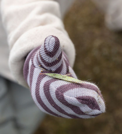 Racing Kids Mittens - Wool/Cotton - Dusty Purple w. Stripes