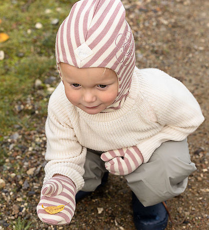 Racing Kids Mittens - Wool/Cotton - Dusty Rose/Ivory