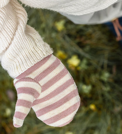 Racing Kids Mittens - Wool/Cotton - Dusty Rose/Ivory