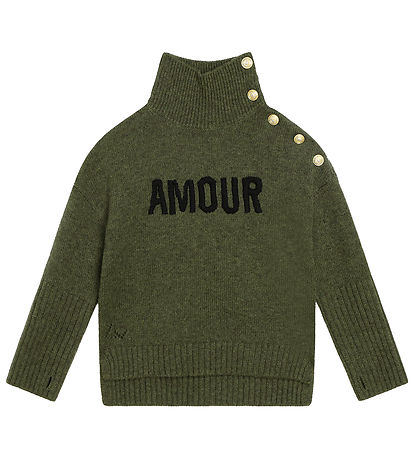 Zadig & Voltaire Blouse - Wool - Green Melange w. Text/Buttons