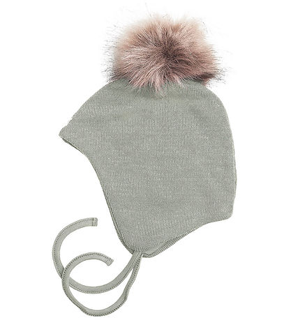 Racing Kids Beanie - Wool/Cotton - Light Seagrass w. Pom-Pom