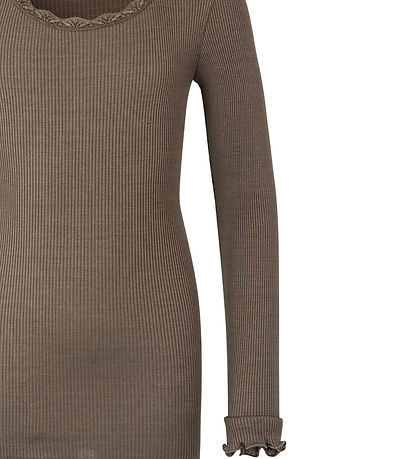 Rosemunde Bluse - Seide/Baumwolle - Rib - Falcon m. Spitze
