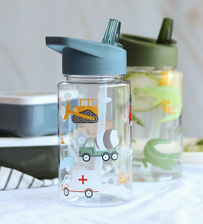 A Little Lovely Company Water Bottle w. Straws - 450 mL - Vehicl