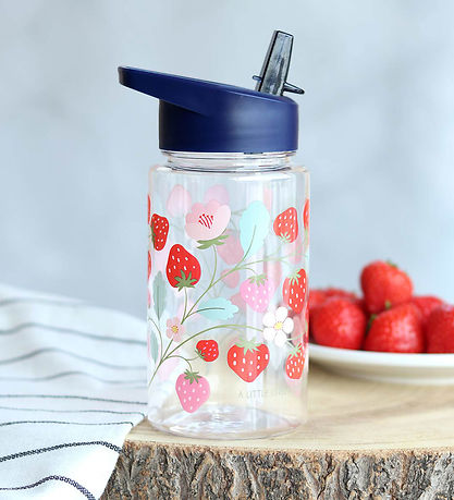A Little Lovely Company Water Bottle w. Straws - 450 mL - Strawb