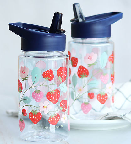 A Little Lovely Company Water Bottle w. Straws - 450 mL - Strawb