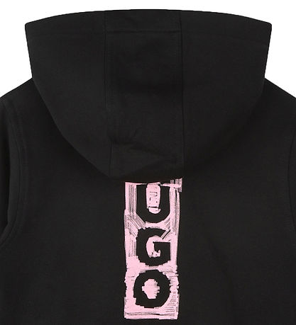 HUGO Cardigan - Cropped - Black/Pink w. Print