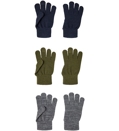Name It Handskar - Noos - NknMagic - 3-pack - Olive Natt/Grey Ja