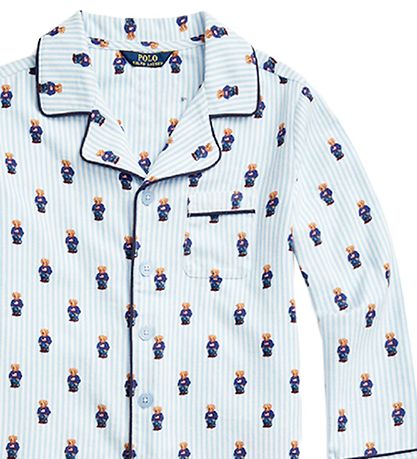 Polo Ralph Lauren Schlafanzug - Weiß/Hellblau Gestreift m. Kusch