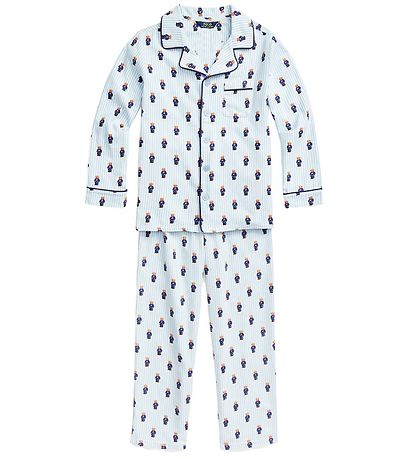 Polo Ralph Lauren Schlafanzug - Weiß/Hellblau Gestreift m. Kusch