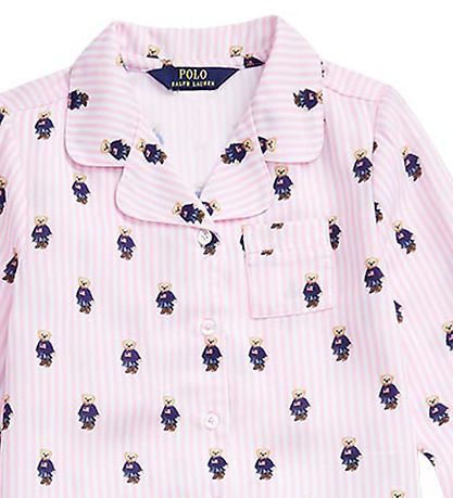 Polo Ralph Lauren Pyjama Set - White/Pink Striped w. Soft Toys