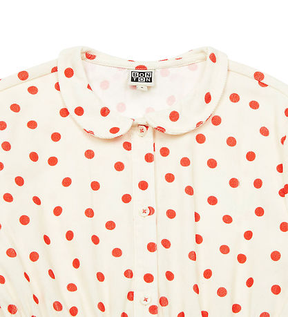Bonton Kleid - Cord - Frida - Creme m. Rot Punkte