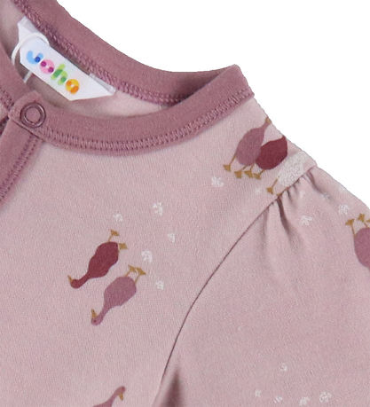 Joha Onesie - Ull/Bomull - Light Bordeaux m. Gäss