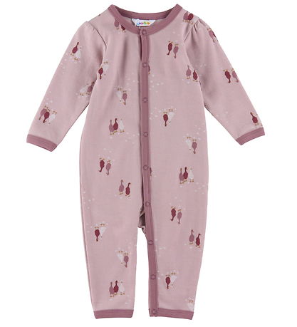Joha Onesie - Ull/Bomull - Light Bordeaux m. Gäss