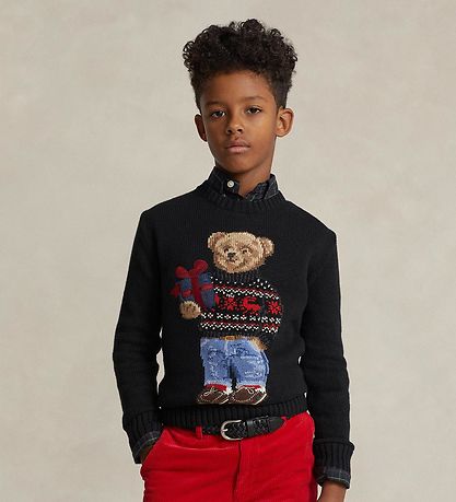 Polo Ralph Lauren Blouse - Knitted - Holiday - Black w. Soft Toy