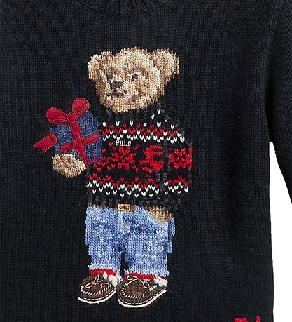 Polo Ralph Lauren Blouse - Knitted - Holiday - Black w. Soft Toy