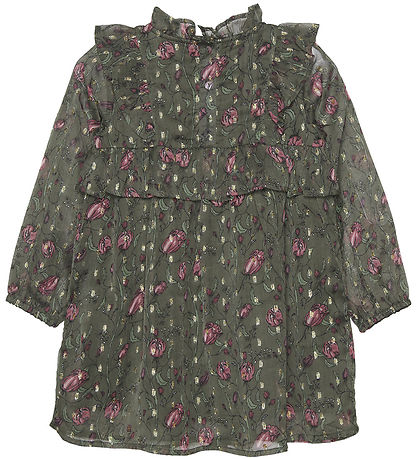 Creamie Kjóll - Flower Dot - Olive Nótt