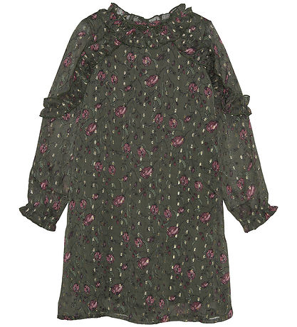 Creamie Klänning - Flower Dot - Olive Natt