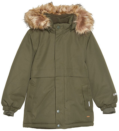 Olive green winter coat with fur hood discount