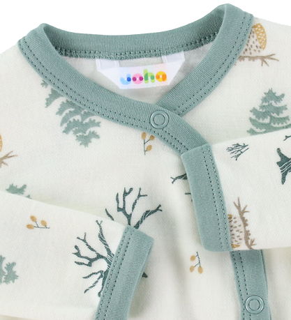 Joha Wrap Bodysuit l/s - Wool/Bamboo - Offwhite w. Forest
