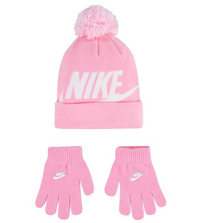 Nike Beanie Gloves Knitted Pink w. White KW PT