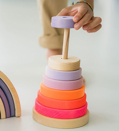 Grimms Stacking Tower - Wood - Large - Neon Pink