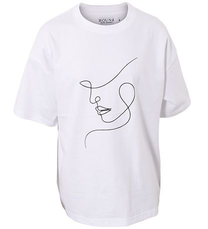 Hound Stuttermabolur - Oversized - White M. Prentað