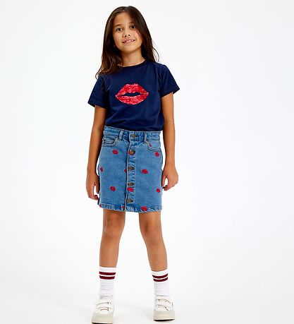 The New Skirt - Denim - TnLips - Medium+ Blue/Red w. Lips