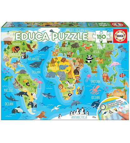 Educa Jigsaw Puzzle - World Map Animals - 150 Bricks