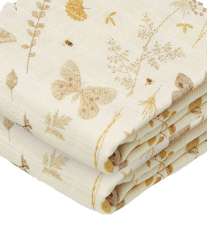 Cam Cam Babysjal - 120x120 cm - Beige m. Blader/Sommerfugler