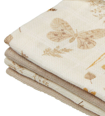 Cam Cam Washcloths - 4-Pack - Latte/Beige w. Leaves/Butterflies