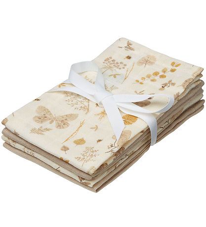 Cam Cam Washcloths - 4-Pack - Latte/Beige w. Leaves/Butterflies