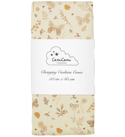 Cam Cam Changing Pad Cover - 50x65 cm - Beige w. Leaves/Butterfl