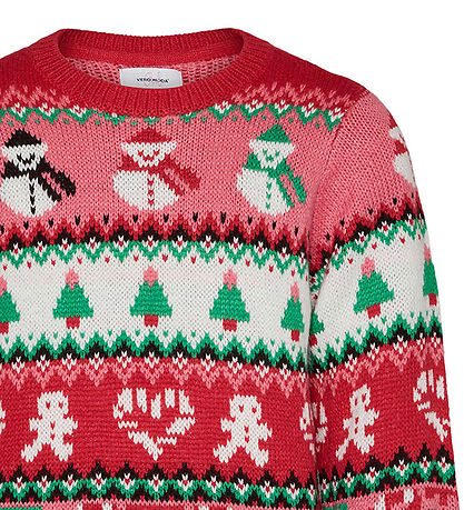 Vero Moda Girl Genser - Strikk - VmXmasMix - kinesisk rød/hvit. 