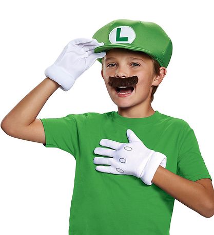 Disguise Costume - Luigi Hat w. Mustache & Gloves