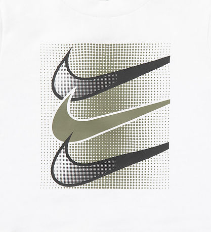 Nike T-shirt - White w. Army Green/Black