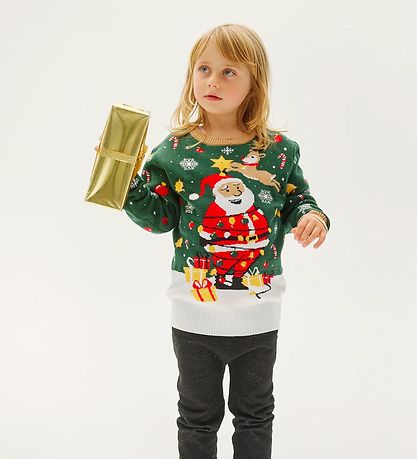 Jule-Sweaters Blouse m. Kaars - Santa Kerstster - Donkergroen