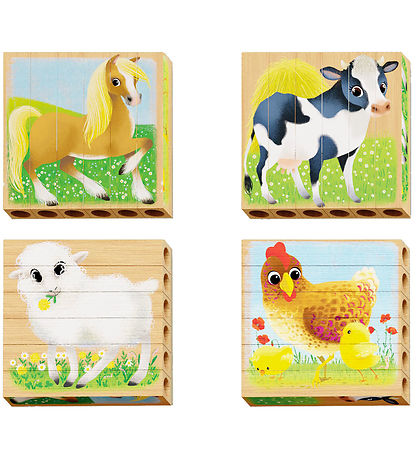 Quercetti Jigsaw Puzzle - Playbio Wood - Farm Animals - 4x6 Bric