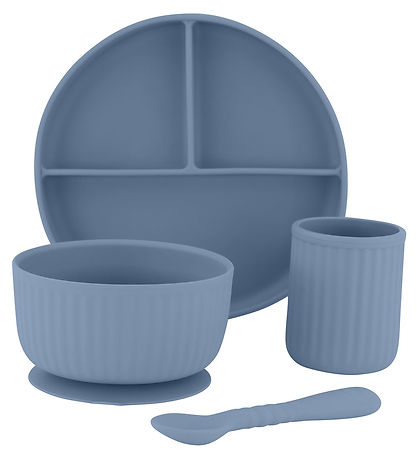 Mikk-Line Dinner Set - Silicone - 4 Parts - Faded Denim