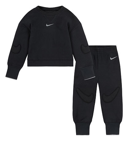 Nike Tröja/Byxor - Rib - Svart m. Logotyper