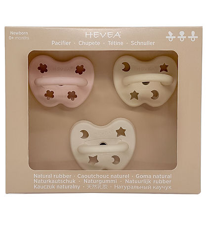 Hevea Pacifiers - 0-3 Mths. - 3-Pack - Natural Rubber - Girl Mix