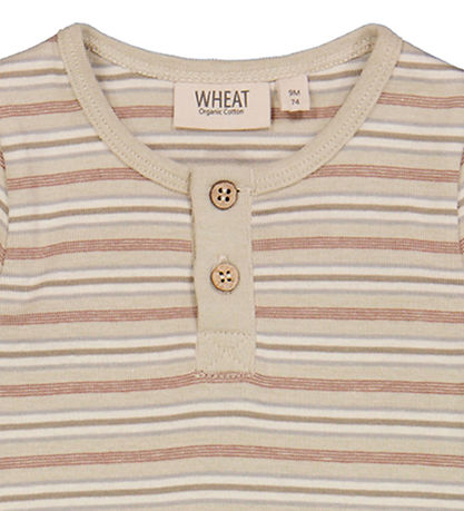 Wheat Romper s/s - Placket - Dusty Stripe