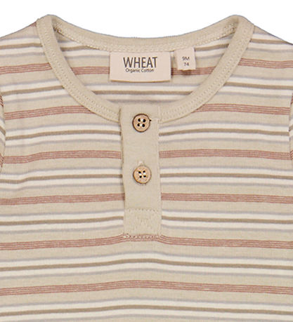 Wheat Bodysuit s/s - Placket - Dusty Stripe
