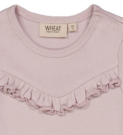 Wheat Bodysuit s/s - Rib - Soft Lilac w. Ruffle
