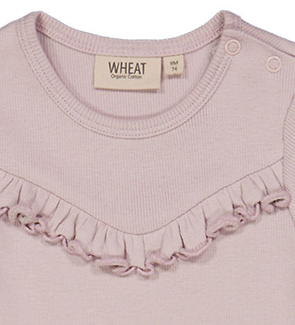 Wheat Romper s/s - Rib - Soft Lila m. Ruche