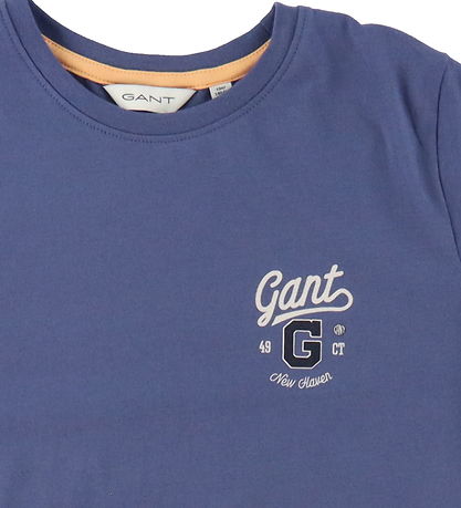 GANT Stuttermabolur - Grafískt - þvegið Blue