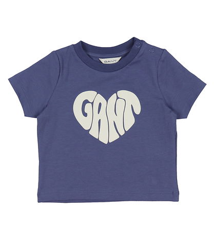 GANT Stuttermabolur - Heart Grafískt - þvegið Blue