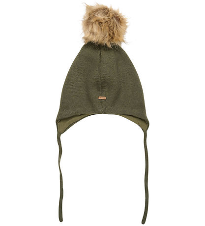 Minymo Beanie - Knitted - Olive Night w. Pom-Pom